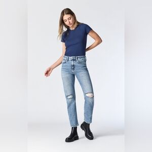 Mavi Soho girlfriend jeans in light ripped recycle blue